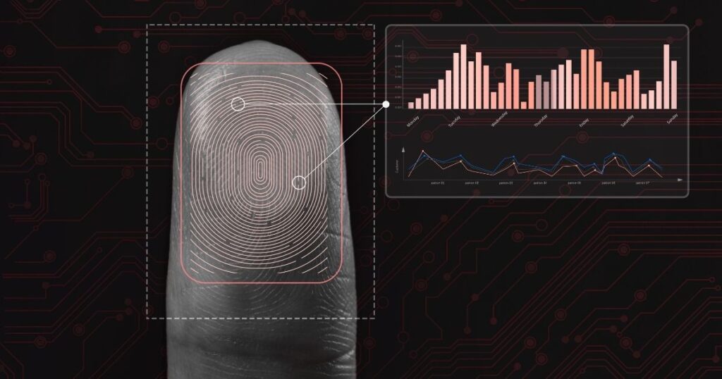 Ilustração de perícia forense digital e segurança cibernética.